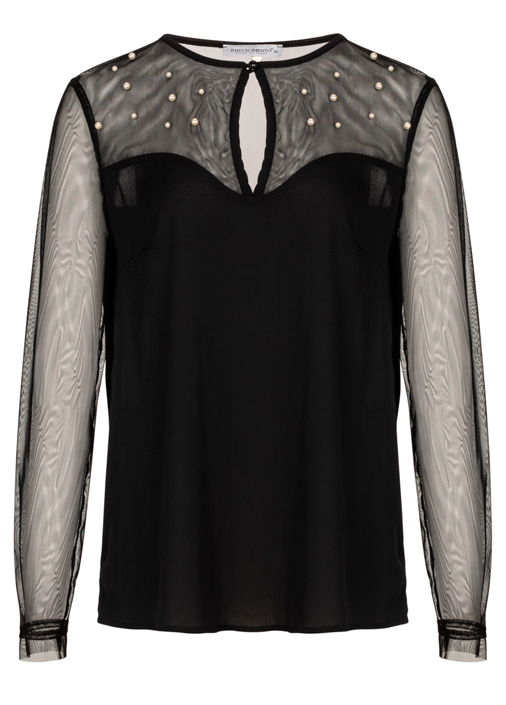 Чёрная черная женская шифоновая блузка с длинными рукавами Rinascimento
