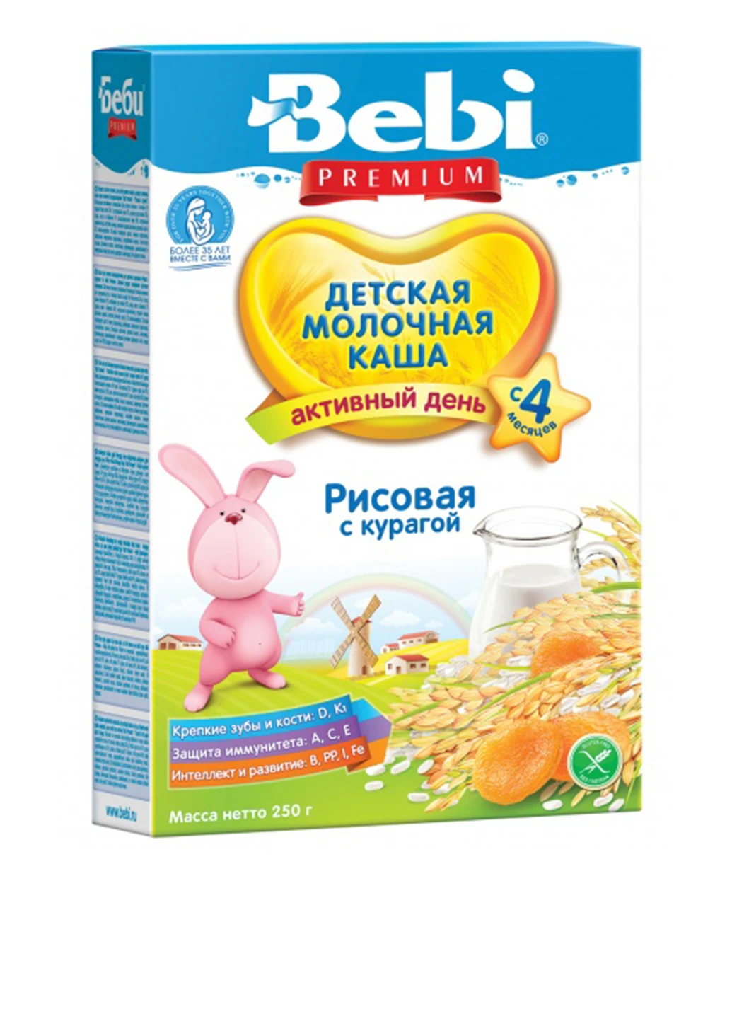 Каша молочная рисовая с курагой, 250 г Bebi (131406495)