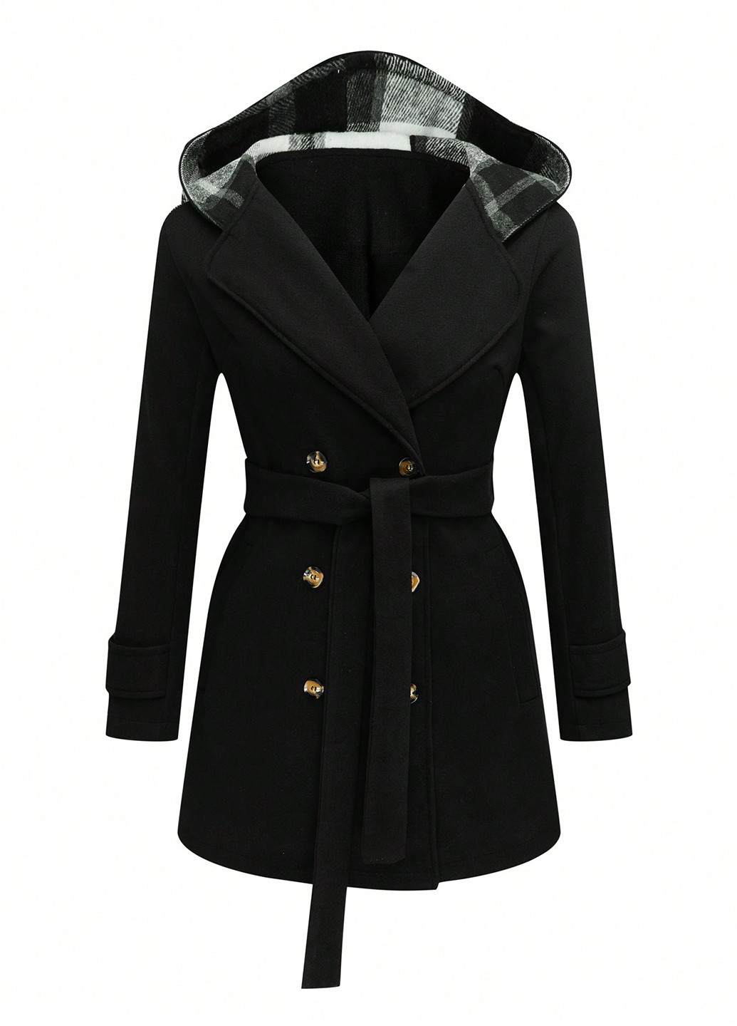 Чорне Кежуал напівпальто двобортне SHEIN однотонне