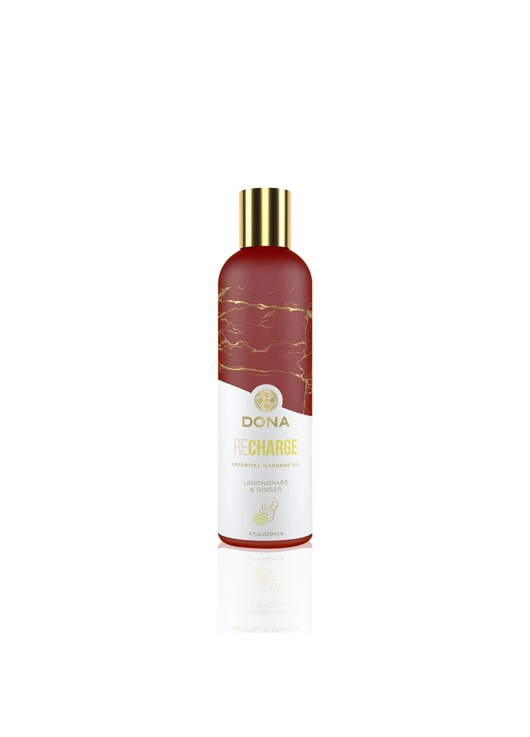 Натуральное массажное масло DONA Recharge - Lemongrass & Gingerl (120 мл) с эфирными маслами System JO (255169381)