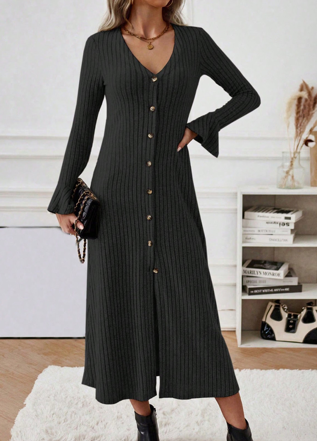 Черное кэжуал платье SHEIN однотонное