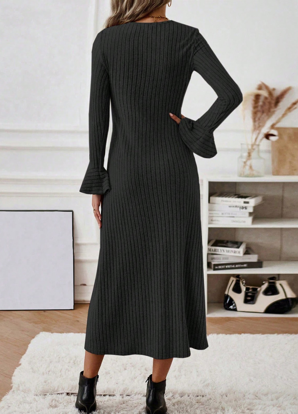 Черное кэжуал платье SHEIN однотонное