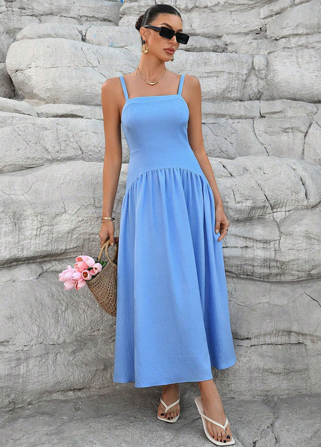 Блакитна кежуал сукня кльош SHEIN однотонна