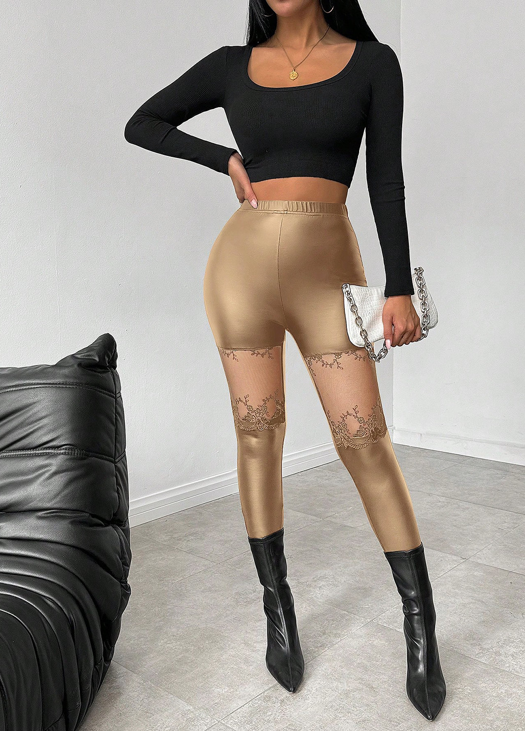 Золотые демисезонные леггинсы SHEIN