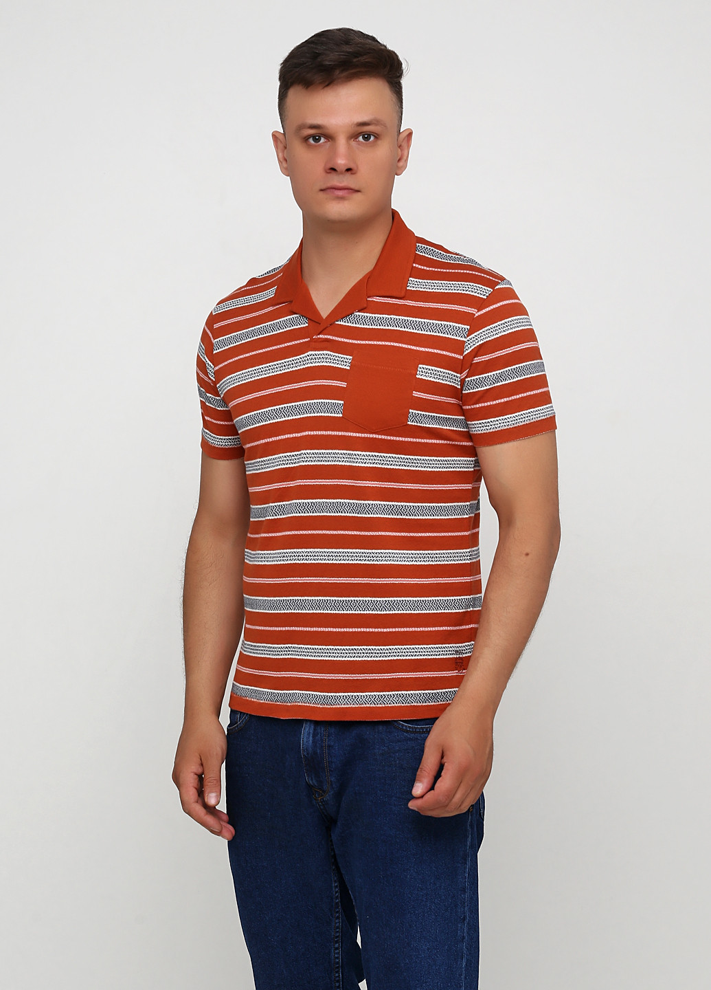 Оранжевая футболка-поло для мужчин JACK&JONES в полоску