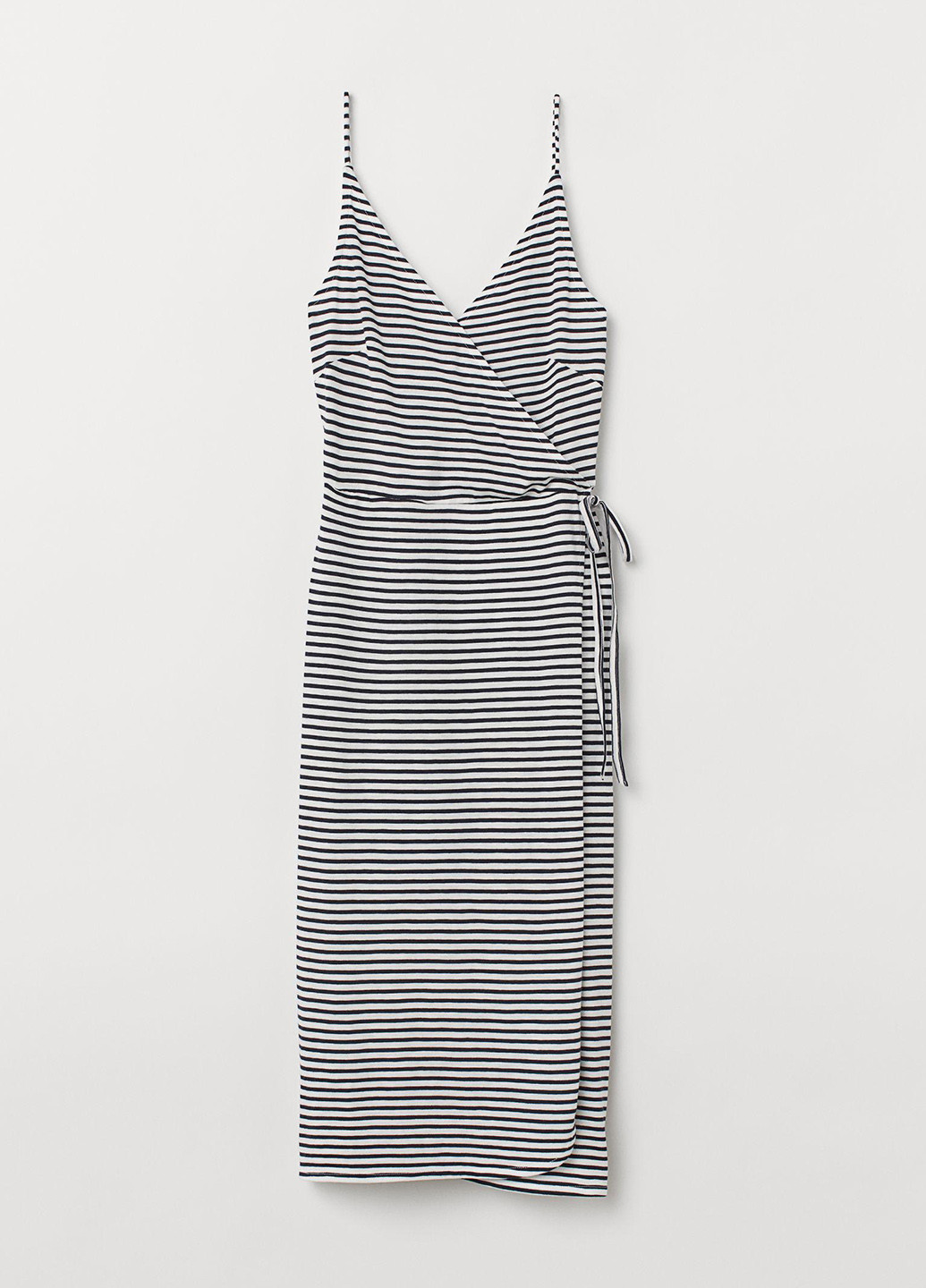 Черно-белое кэжуал платье с открытыми плечами H&M в полоску