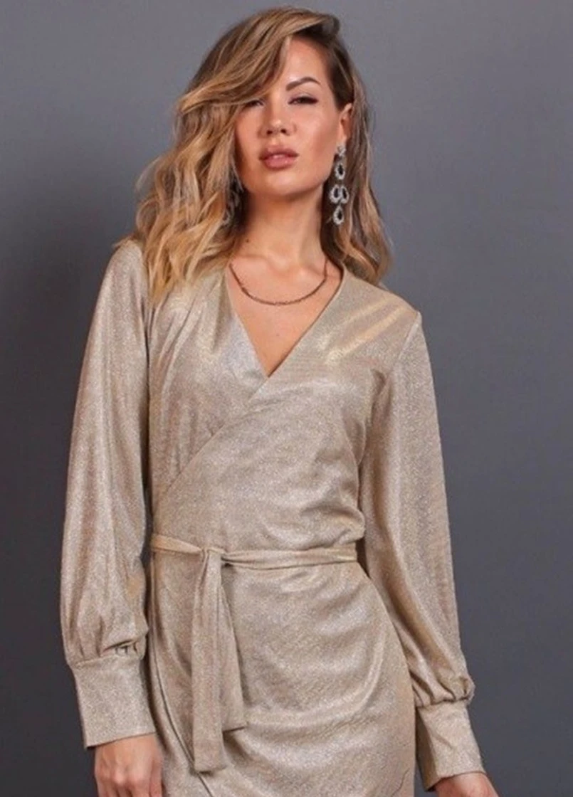Золотий вечірня сукня на запах FashionYouWant однотонна
