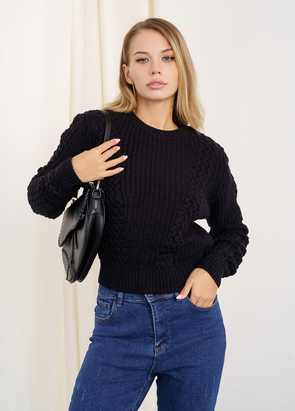 Черный зимний свитер женский джемпер ISSA PLUS WN20-337