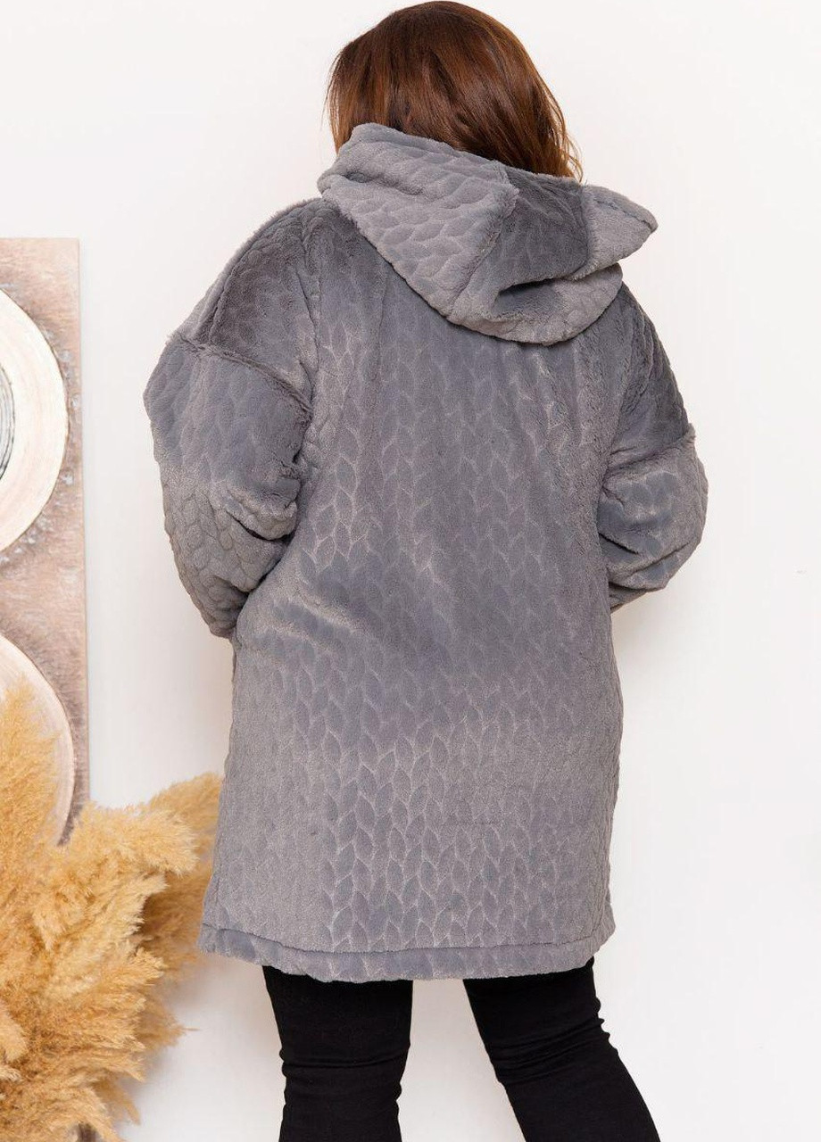 Сіра жіноча подовжена хутряна курточка сірого кольору р.60 375614 New Trend