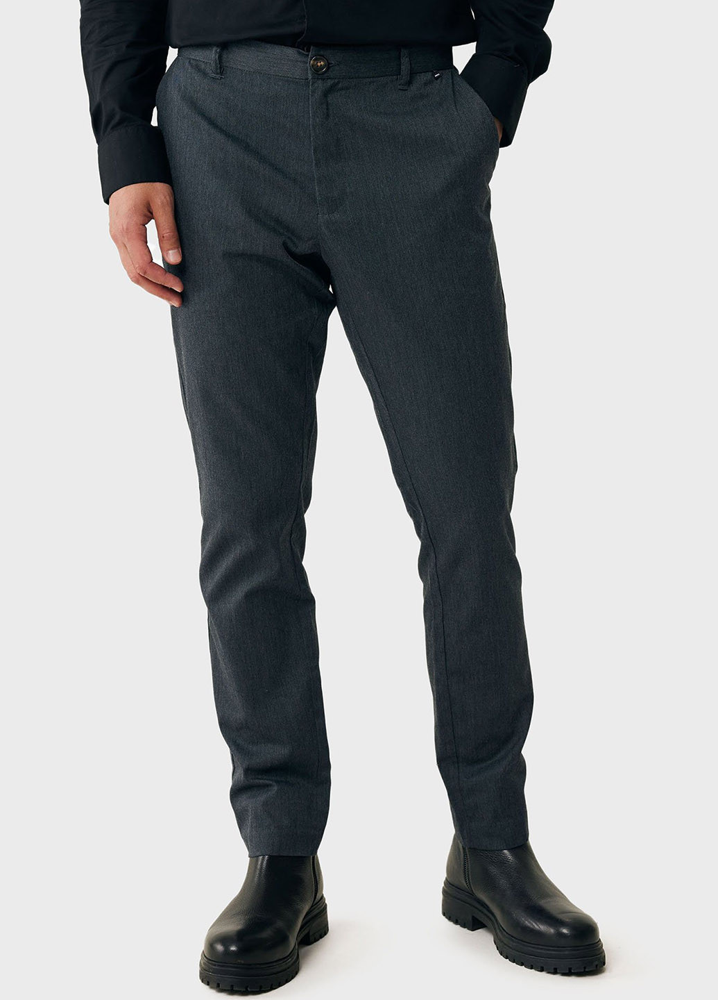 Серо-синие кэжуал, классические демисезонные зауженные брюки Mexx