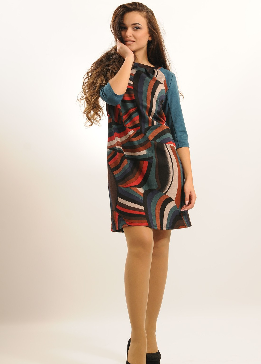 Комбинированное кэжуал платье африка-софт пл 18.2-85/16 абстракция Ри Мари однотонное