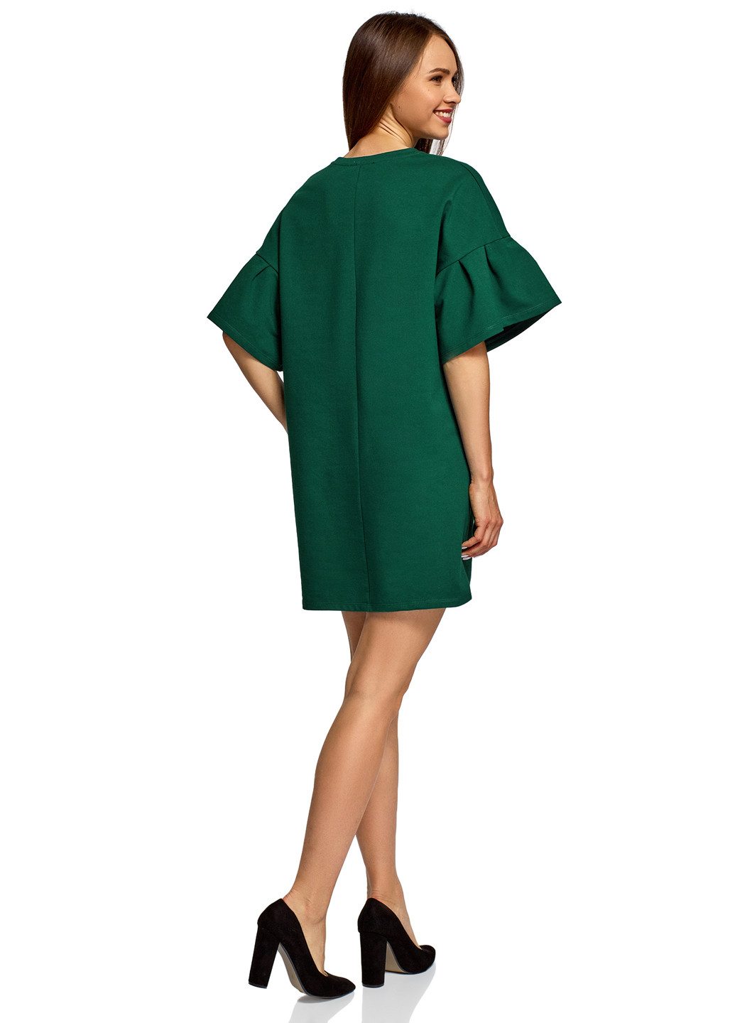 Зелена кежуал плаття, сукня оверсайз Oodji з орнаментом