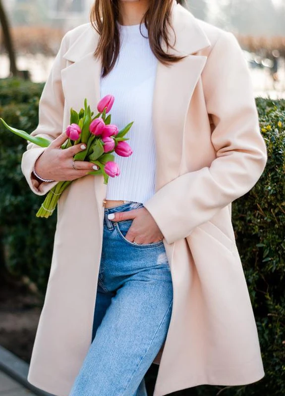 Двубортне пальто еко кашемір беж 44-48 Guseva Wear (252509163)