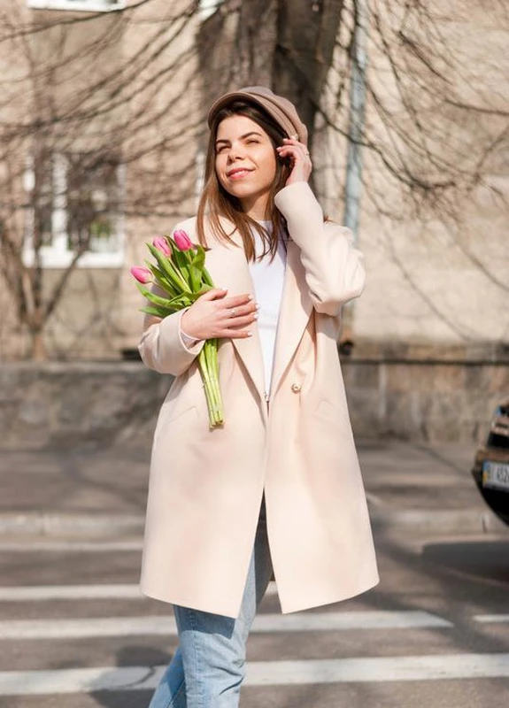 Двубортне пальто еко кашемір беж 44-48 Guseva Wear (252509163)