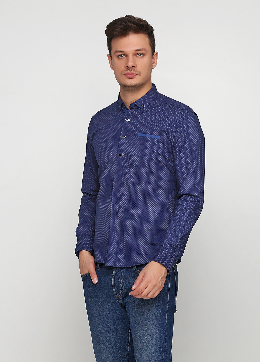 Синяя кэжуал рубашка в горошек Recobar с длинным рукавом
