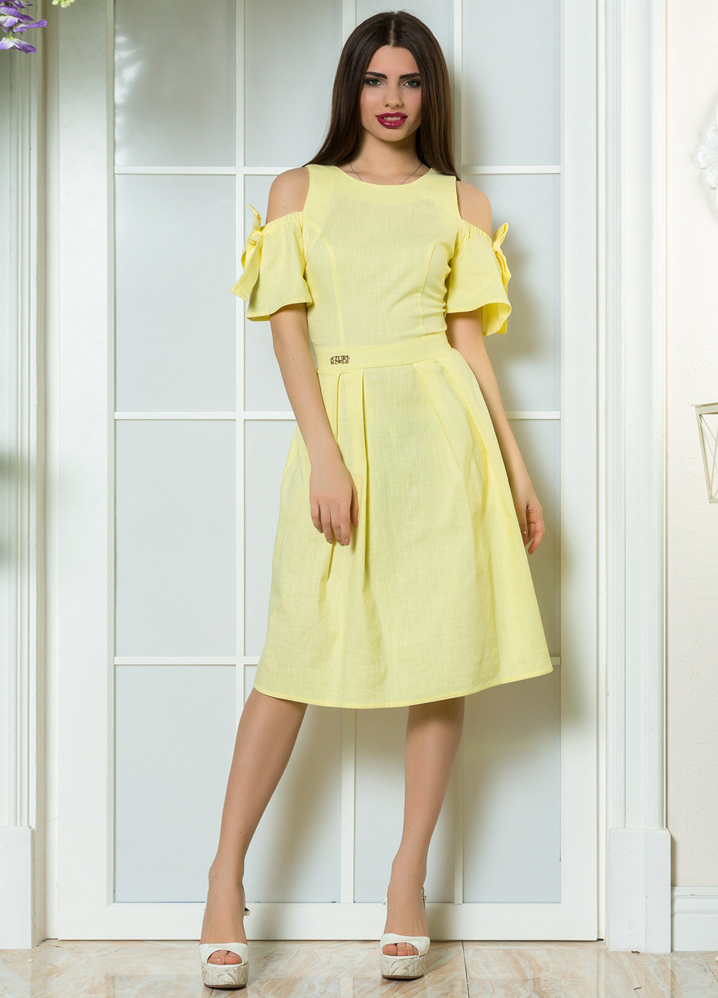 Жовтий кежуал сукня кльош Azuri однотонна