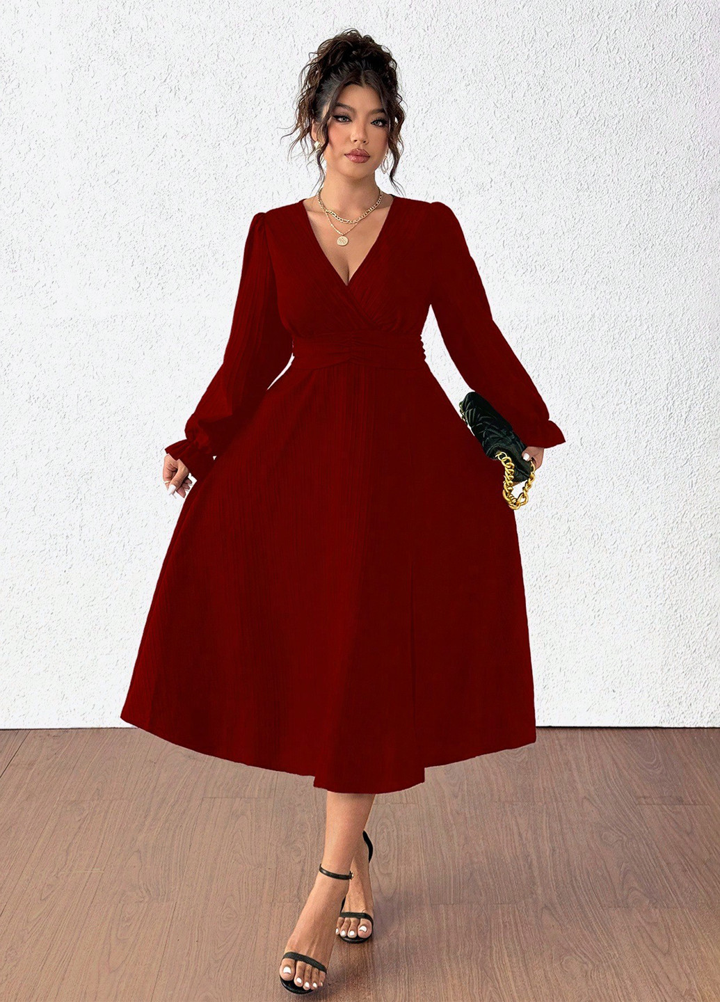 Бордова святковий, вечірня, кежуал сукня на запах SHEIN однотонна