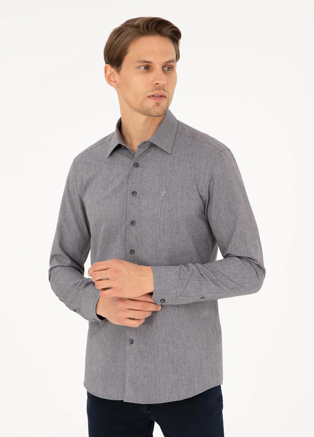 Серая кэжуал рубашка в клетку Pierre Cardin
