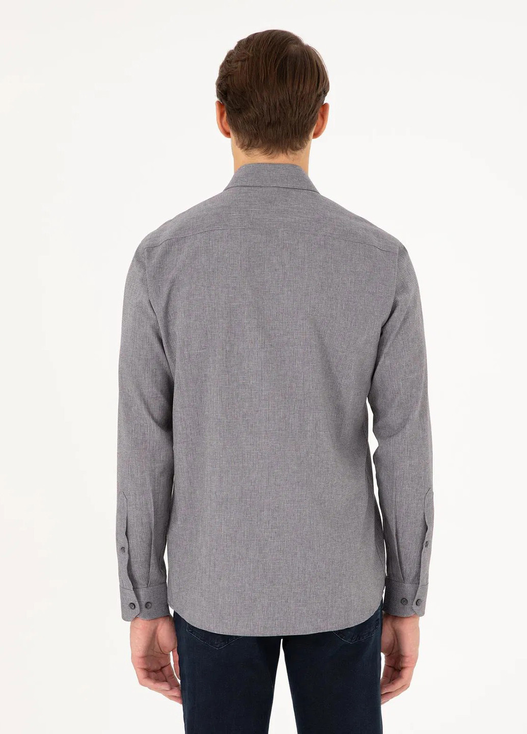 Серая кэжуал рубашка в клетку Pierre Cardin