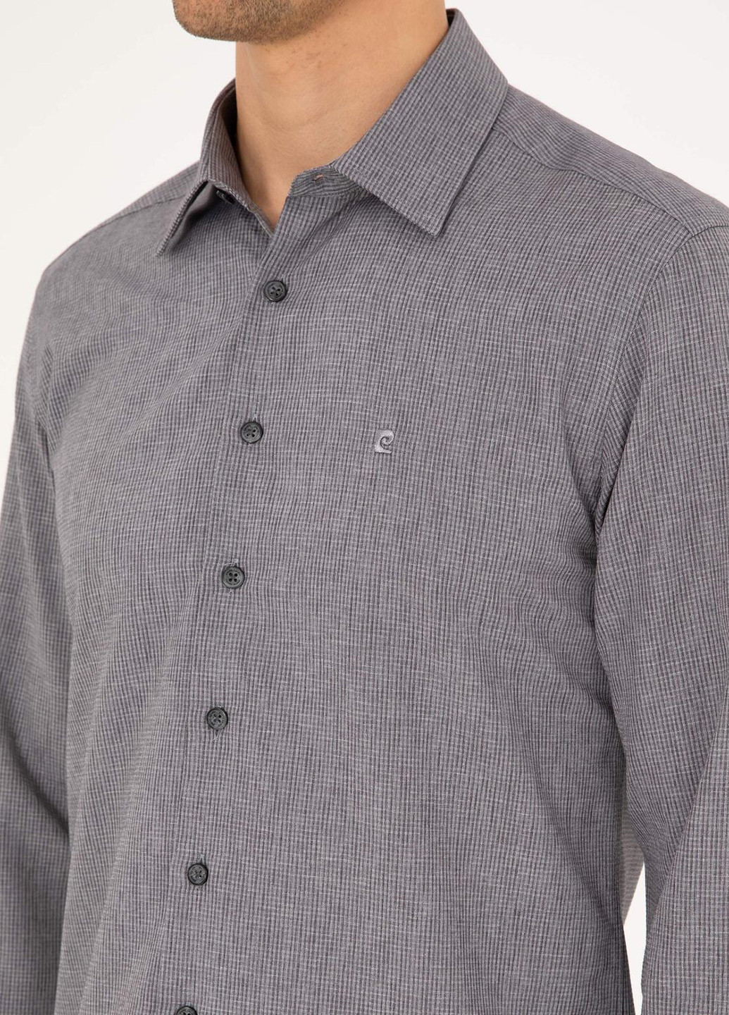 Серая кэжуал рубашка в клетку Pierre Cardin