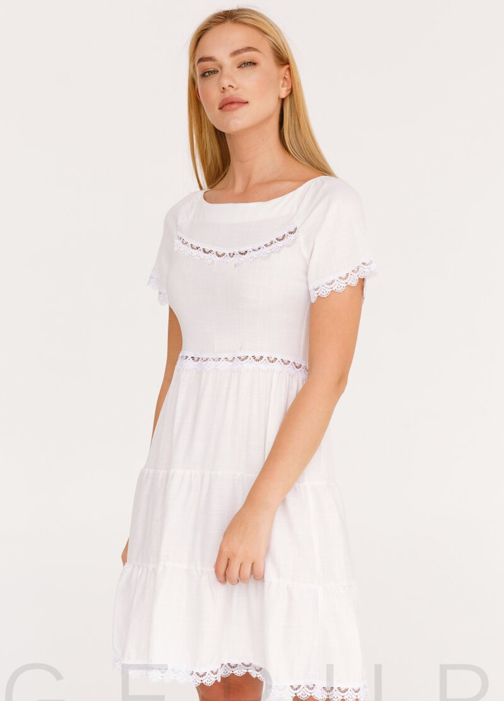 Белое кэжуал светлое льняное платье Gepur однотонное