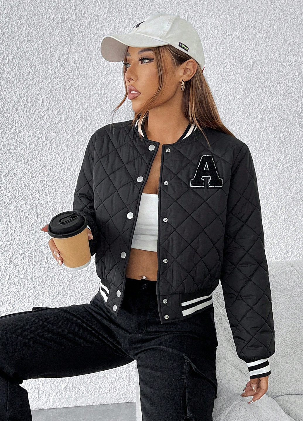 Бомбер SHEIN бейсбольный на кнопках (341286209)