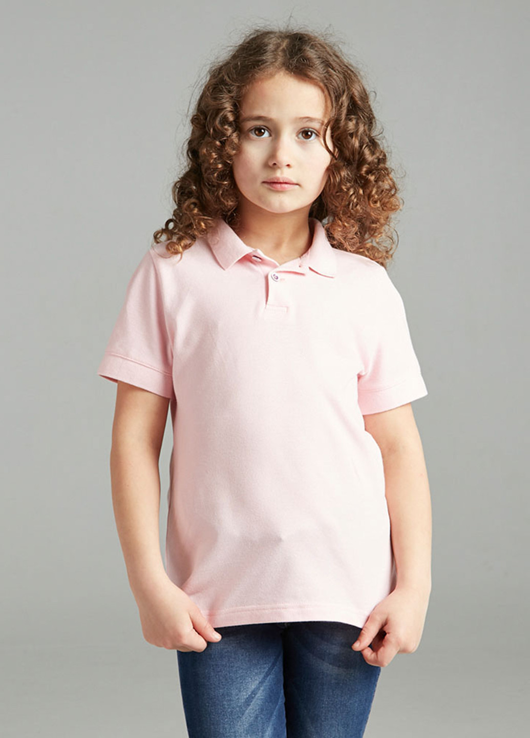Пудровая детская футболка-поло для девочки Promin однотонная