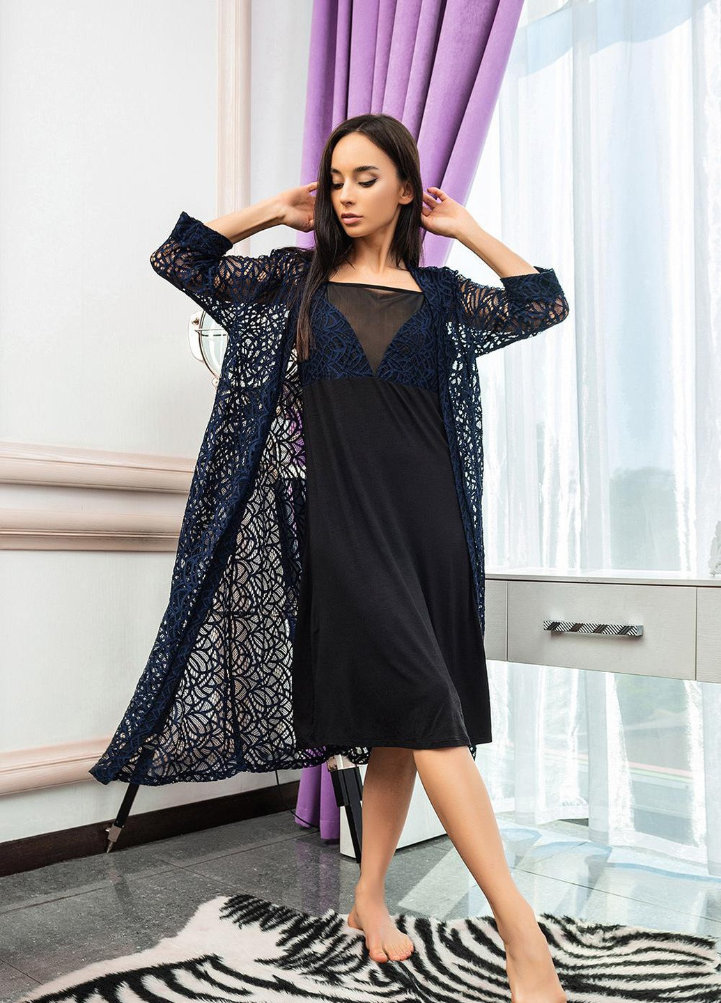 Пенюар жіночий S темно-синий 03140 Effetto (254797290)