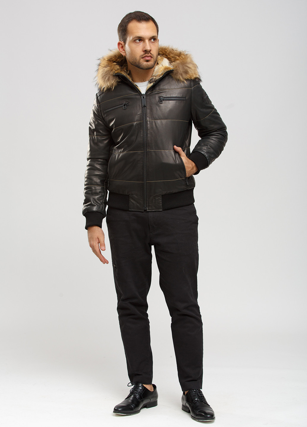 Чорна зимня куртка шкіряна Alberto Bini