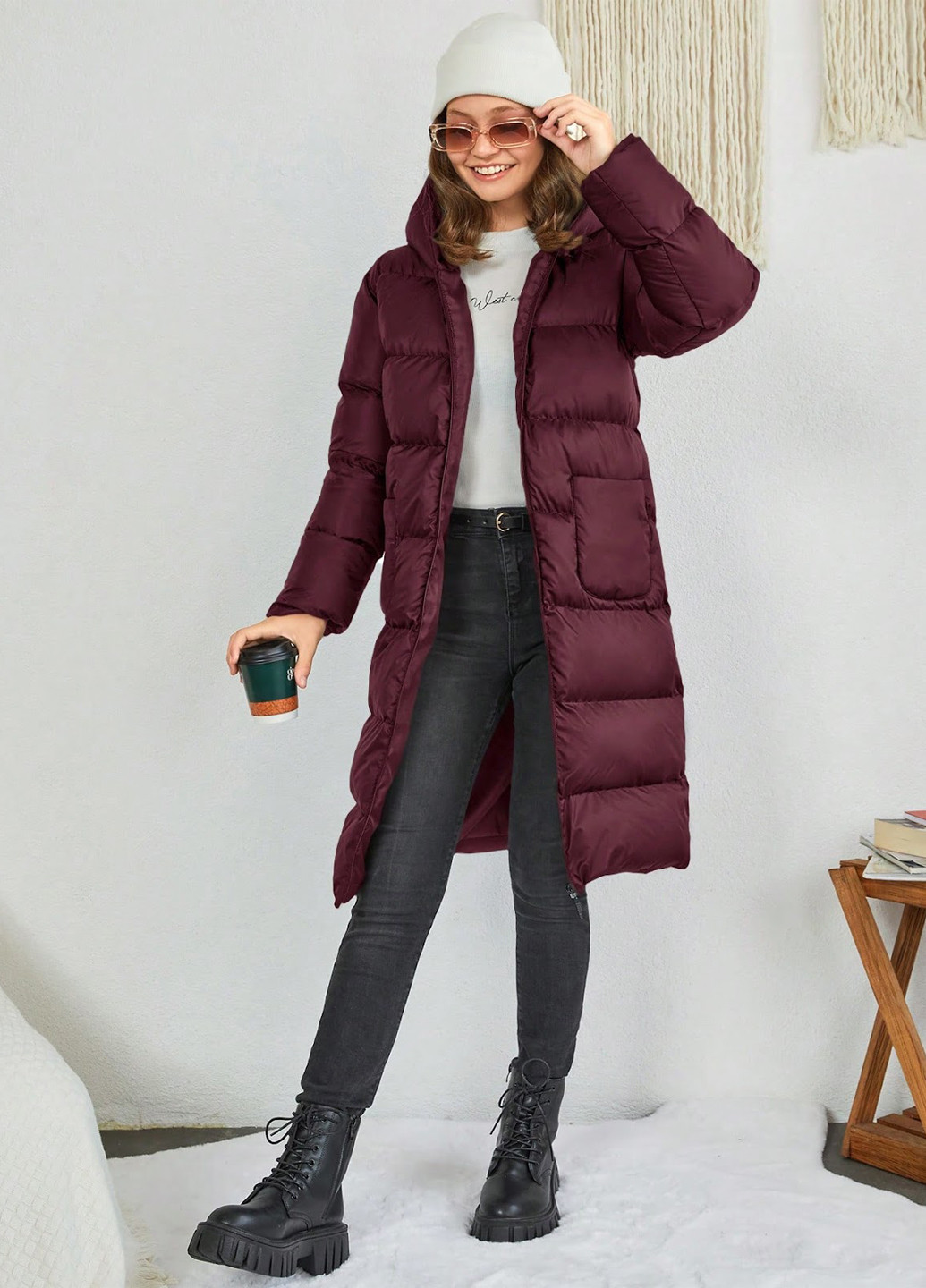 Бордовая демисезонная куртка SHEIN