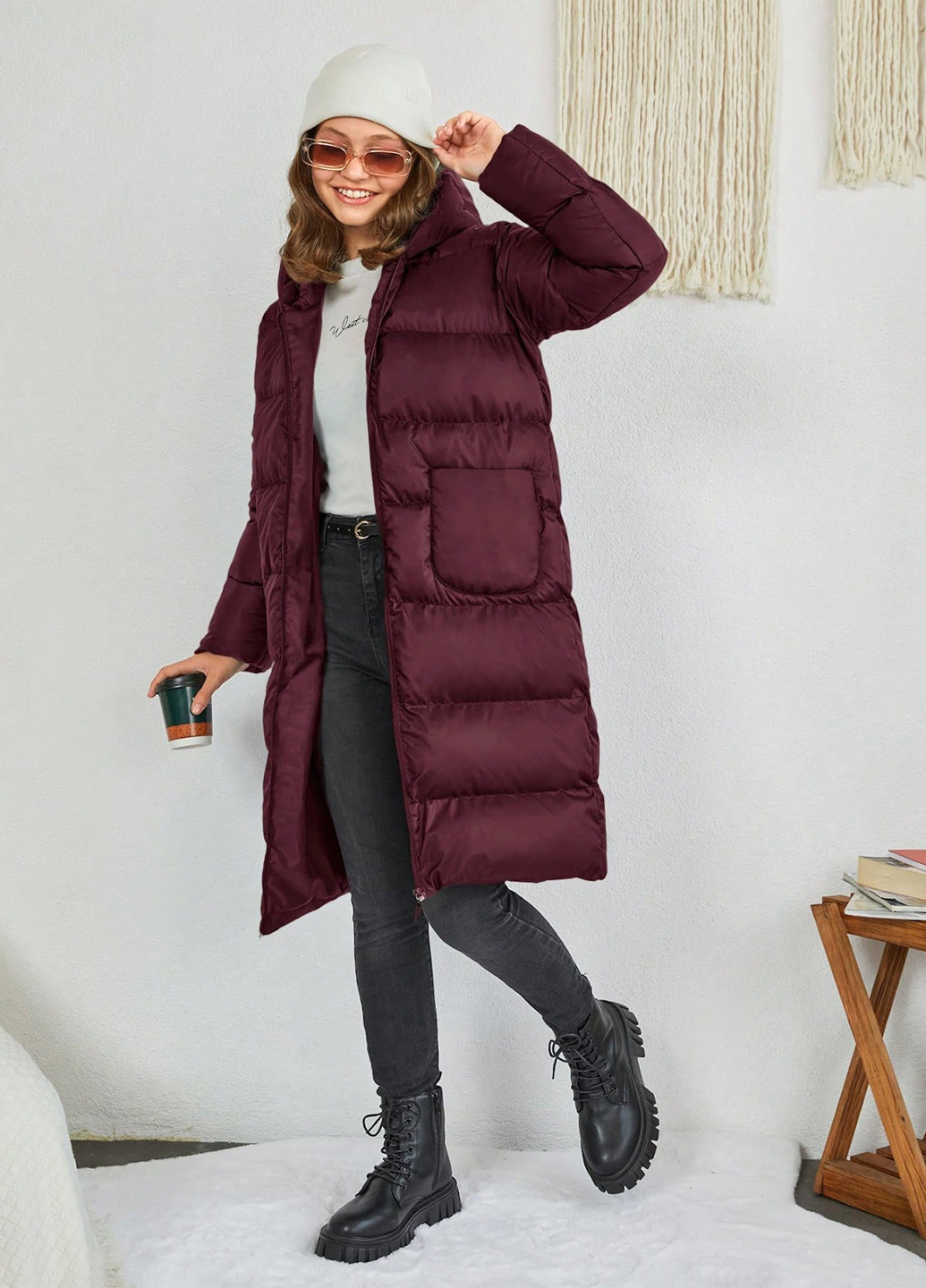 Бордовая демисезонная куртка SHEIN