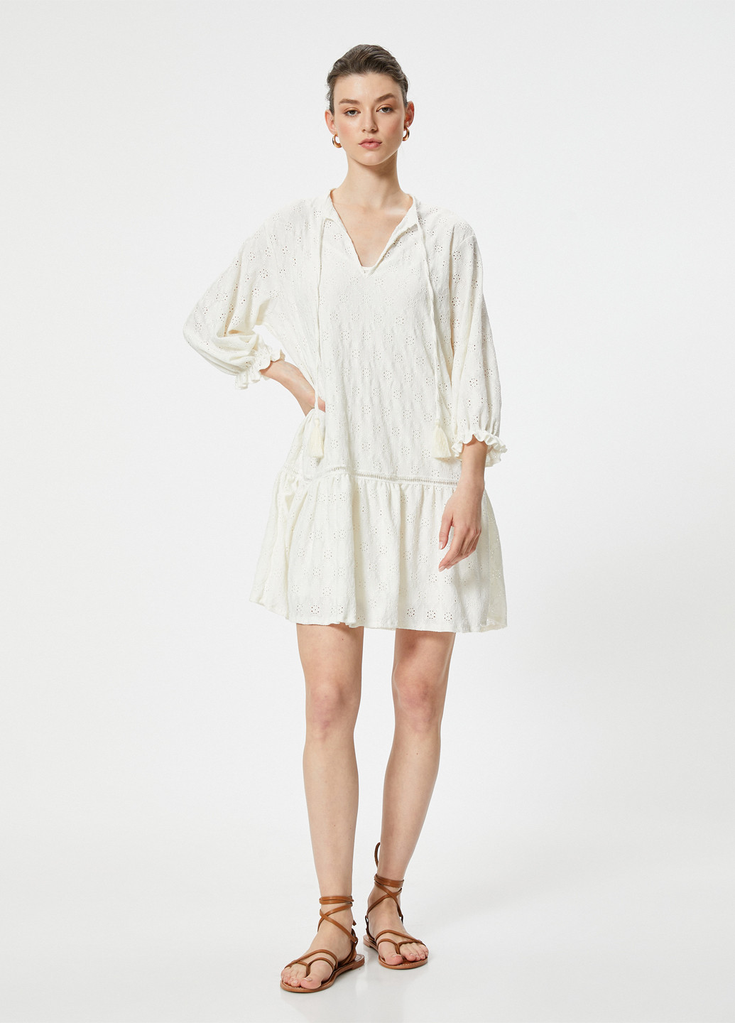 Молочное кэжуал, праздничный платье а-силуэт KOTON однотонное