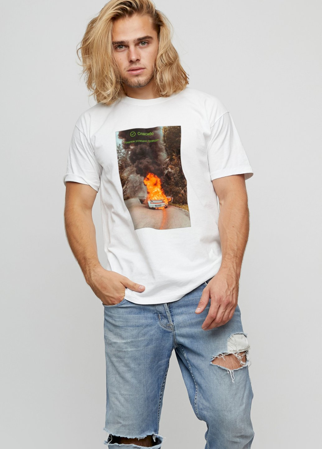 Біла футболка чоловіча basic /air print/ YAPPI