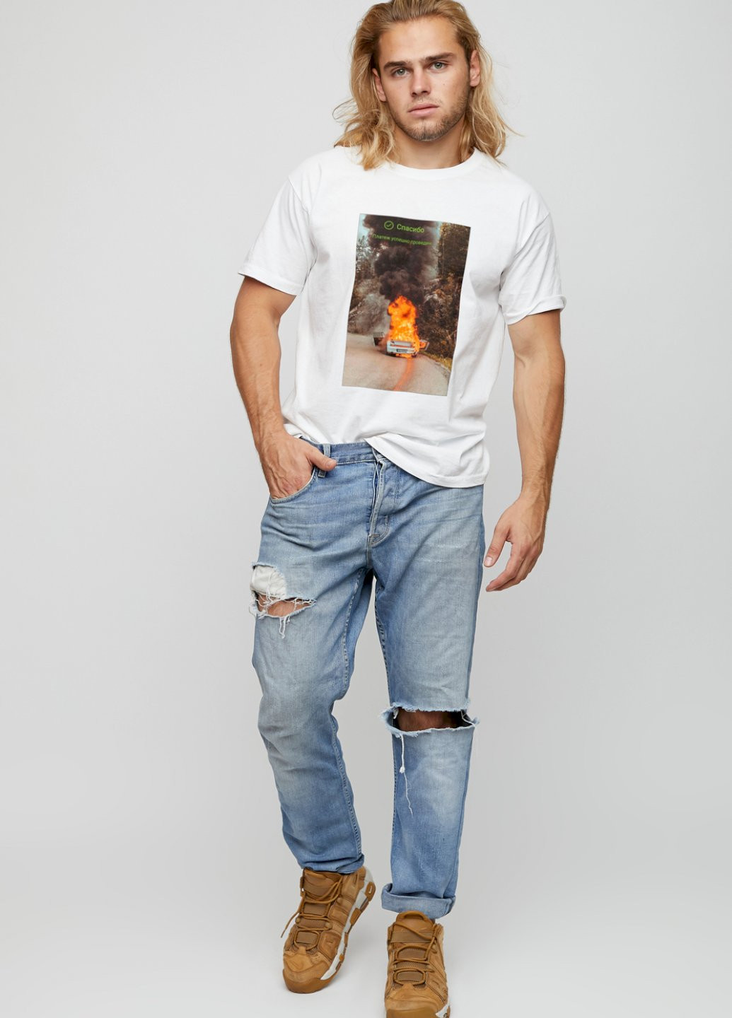 Біла футболка чоловіча basic /air print/ YAPPI