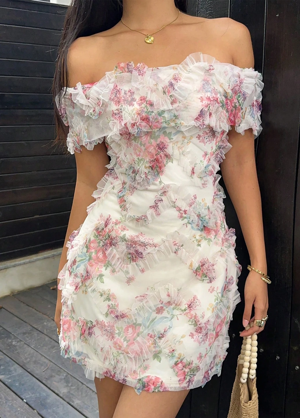 Кремовое праздничный, кэжуал платье а-силуэт SHEIN с цветочным принтом