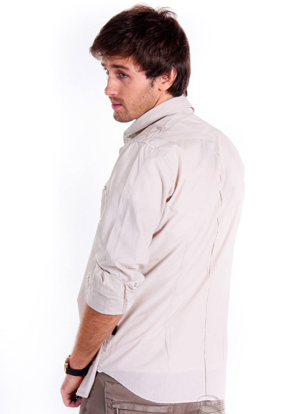 Светло-бежевая кэжуал рубашка однотонная Bonavita