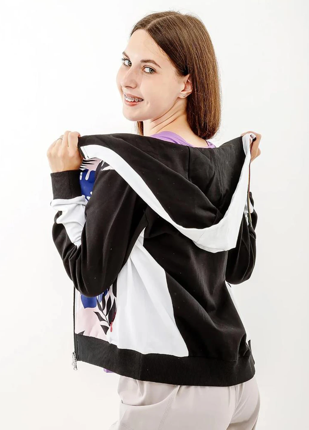 Толстовка LSDGC0009-002 Australian Flowers Hoodie Elastic Fleece Insert Jacket Black/White (367049467)