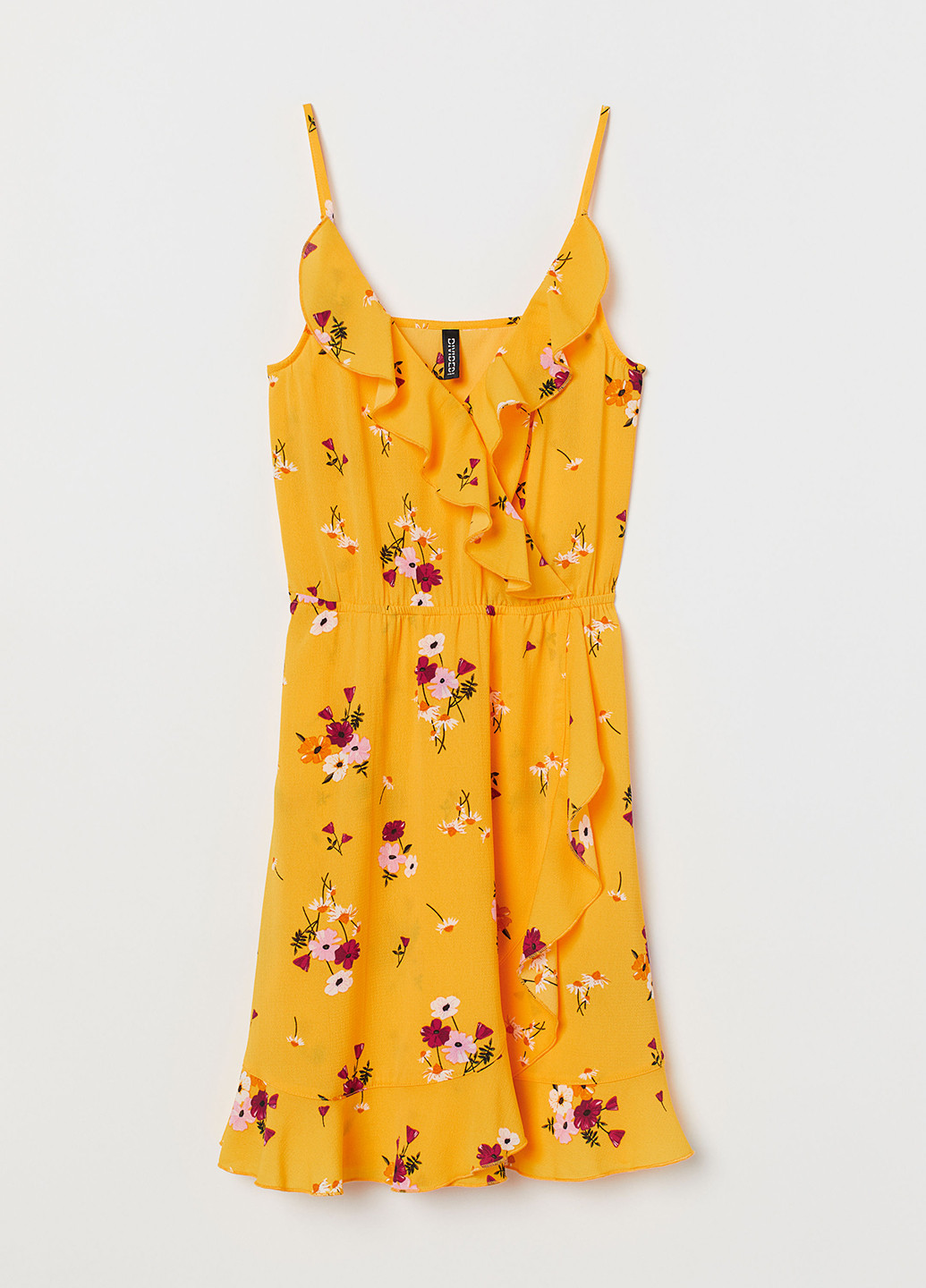 Желтое кэжуал платье клеш H&M с цветочным принтом