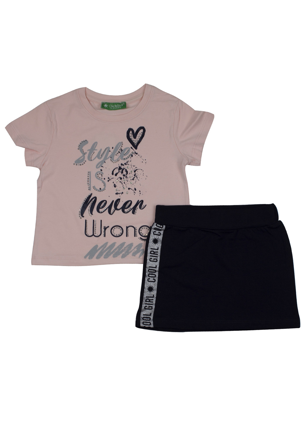 Пудровый летний комплект (футболка, юбка) Cichlid