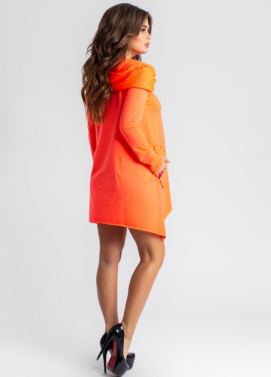 Кислотно-оранжевое кэжуал платье а-силуэт Modna Anka однотонное