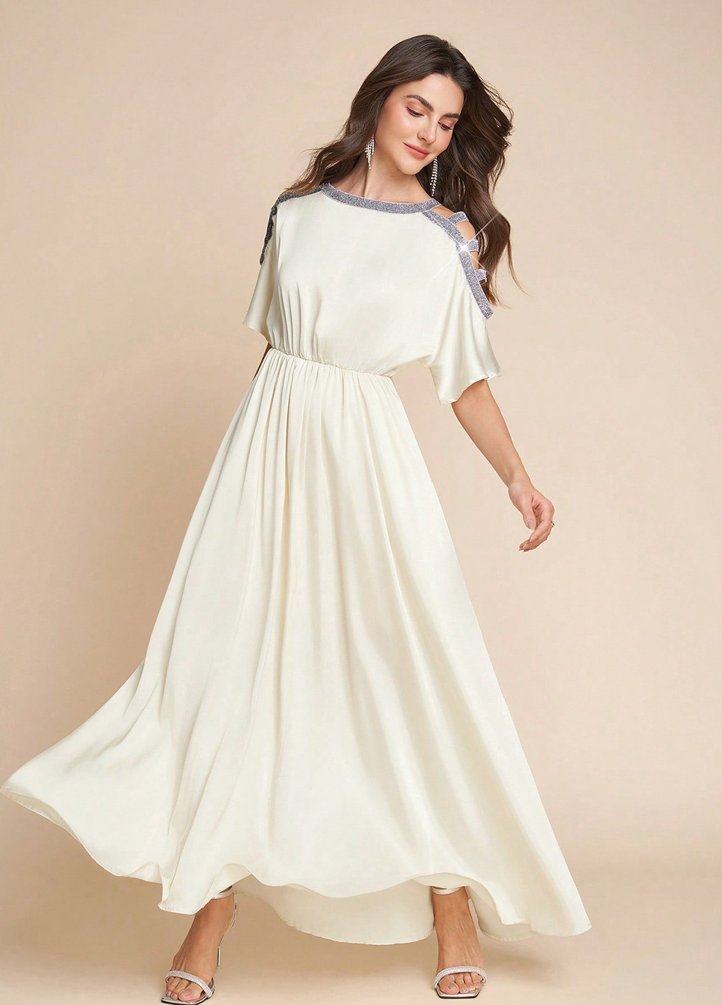 Кремовое праздничный, кэжуал платье в греческом стиле SHEIN однотонное