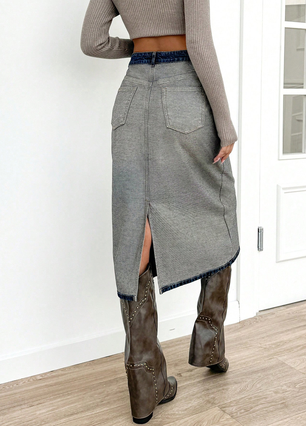 Серая джинсовая колор блок юбка SHEIN карандаш