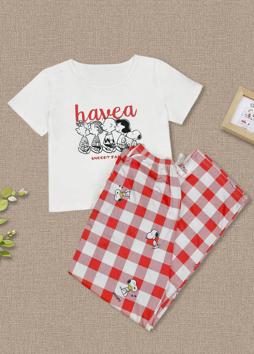 Комбинированная всесезон пижама (футболка, брюки) футболка + брюки SHEIN