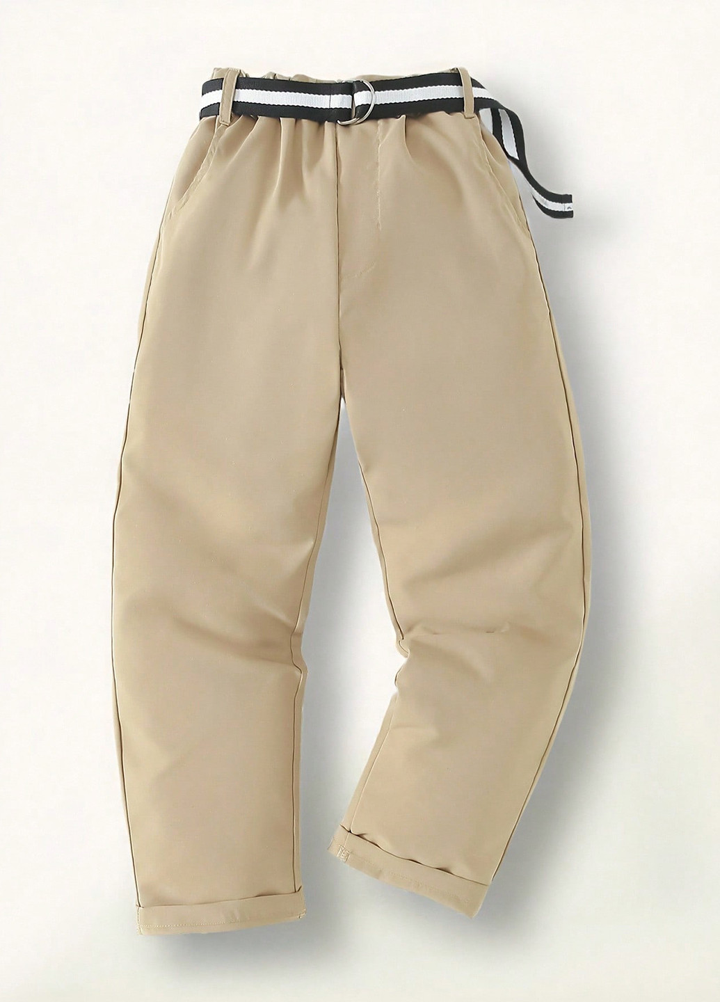 Бежевые кэжуал демисезонные брюки прямые SHEIN