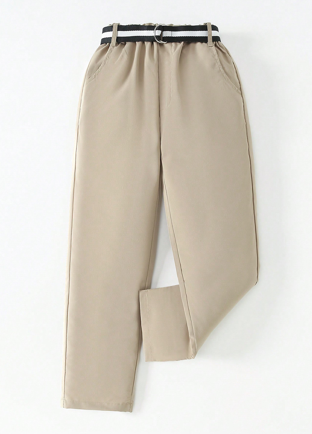 Бежевые кэжуал демисезонные брюки прямые SHEIN