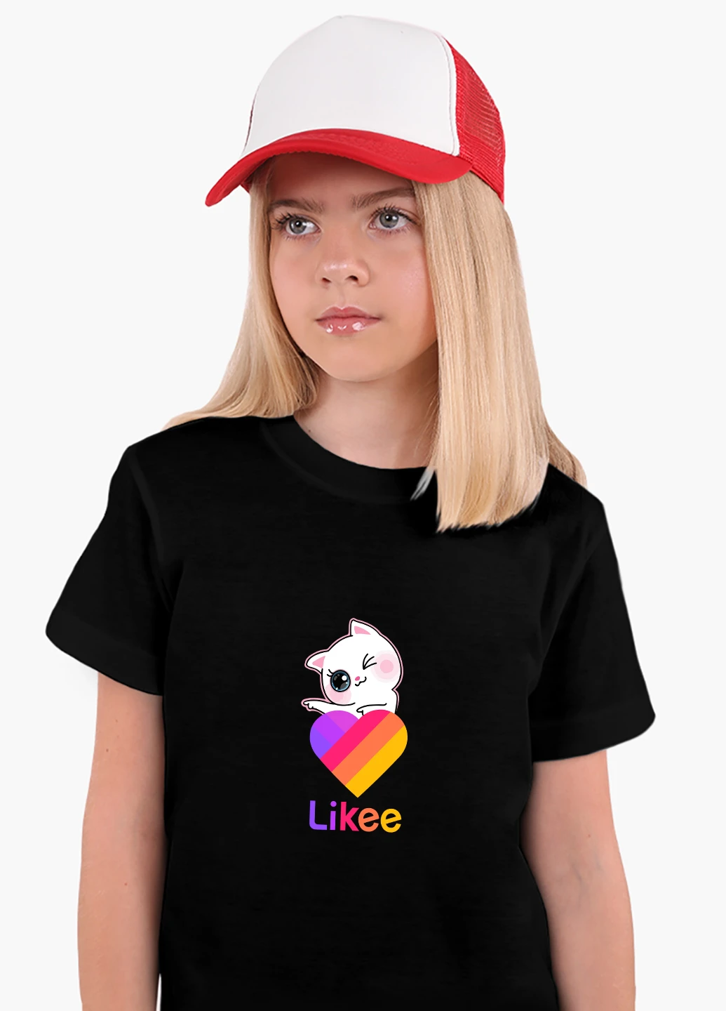Черная демисезонная футболка детская лайки котик (likee cat)(9224-1595) MobiPrint
