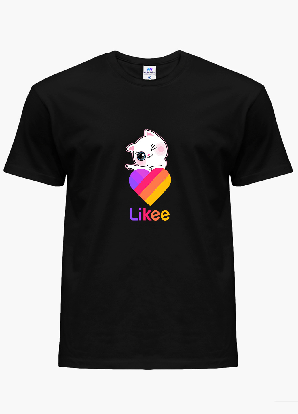 Черная демисезонная футболка детская лайки котик (likee cat)(9224-1595) MobiPrint