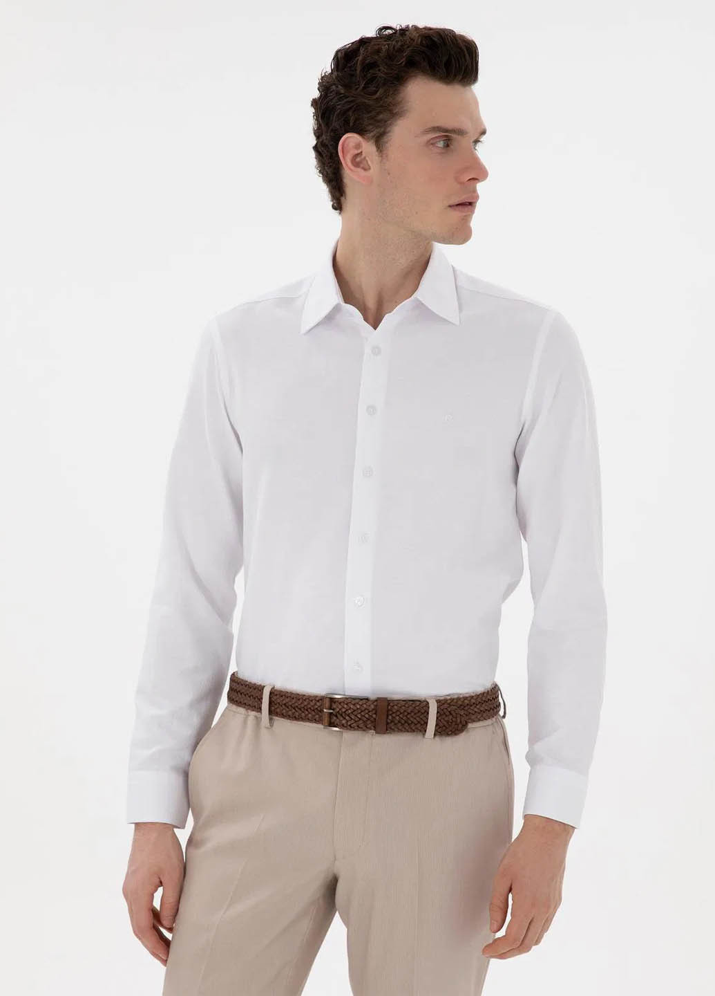 Белая классическая рубашка однотонная Pierre Cardin