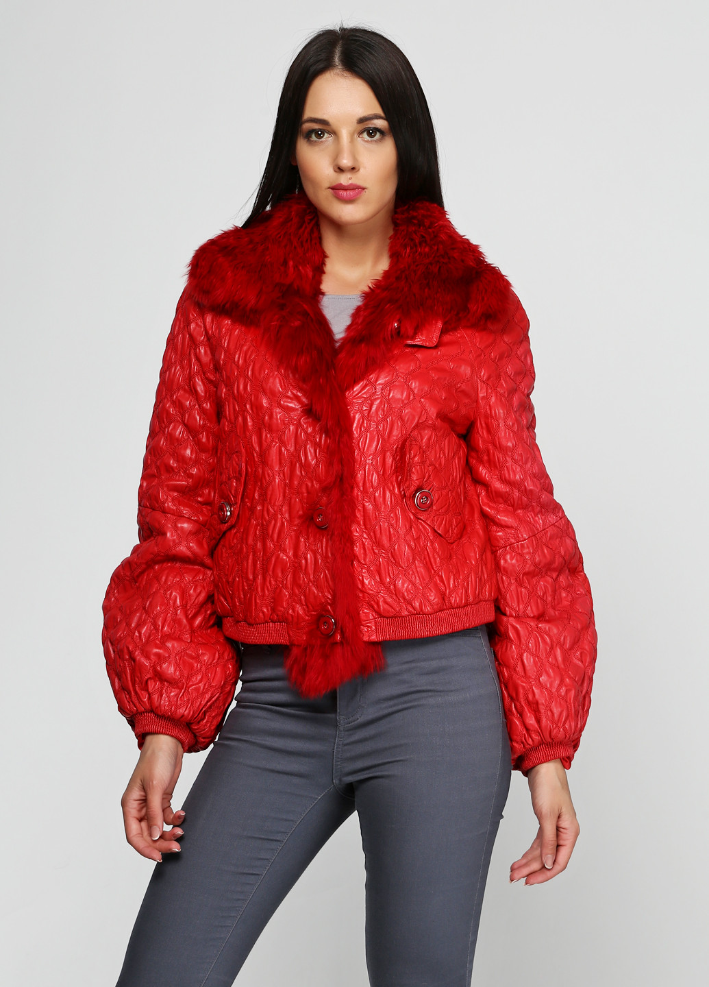 Красная демисезонная куртка кожаная Viaveneto