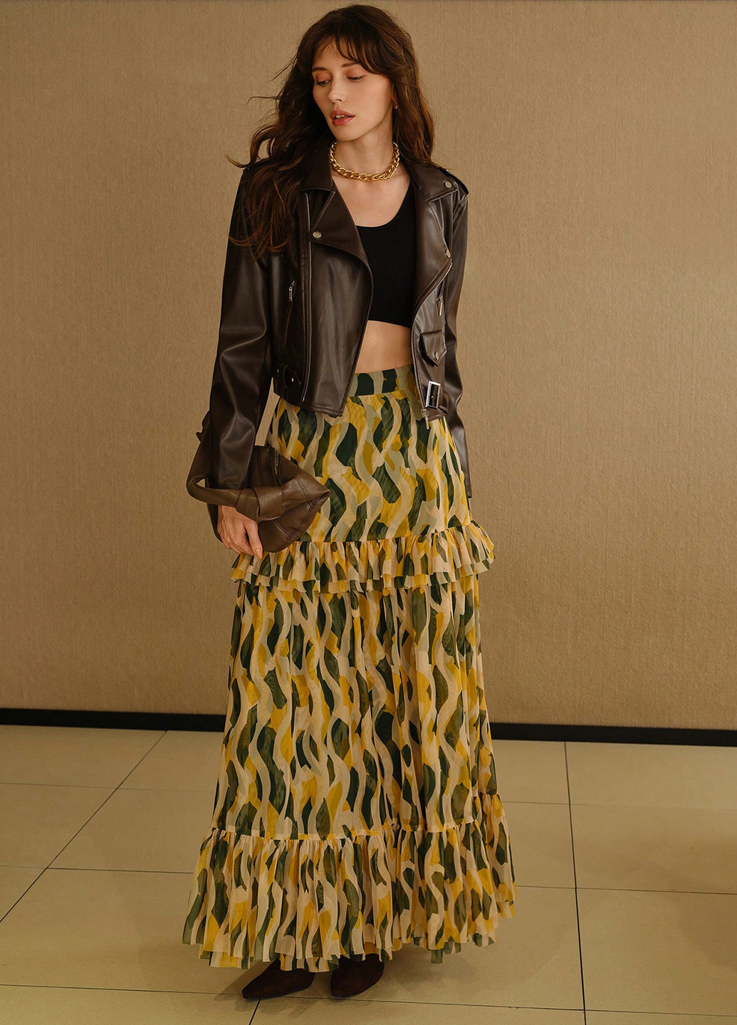 Разноцветная кэжуал с абстрактным узором юбка SHEIN а-силуэта (трапеция)